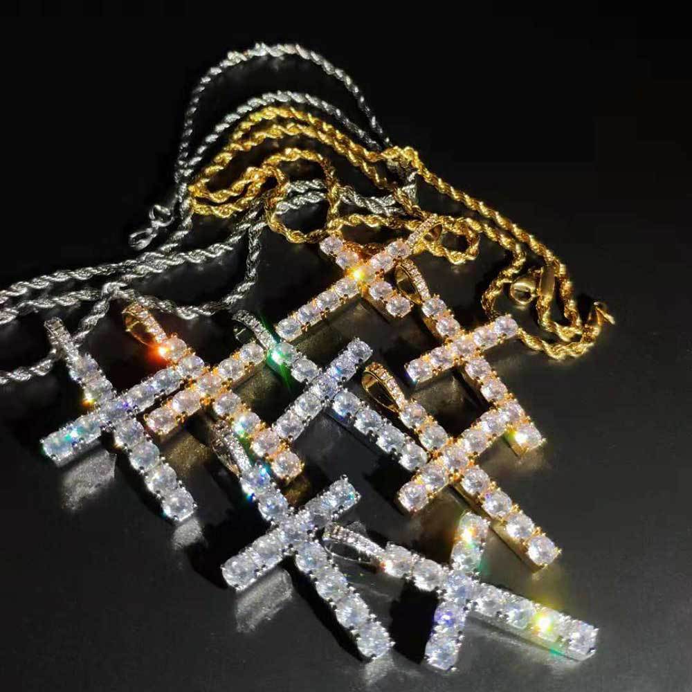 European and American Hip-hop Jewelry Solid Large Cross Pendant Micro-inlaid Zircon Personality Hip-hop Men's Hip-hop Necklace