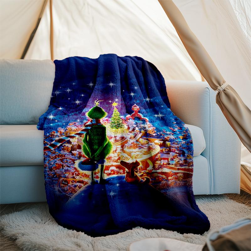 Grinch Theme Printed Blanket Perfect For Couch Bed Travel Outdoor Use Machine Washable Cozy Durable
