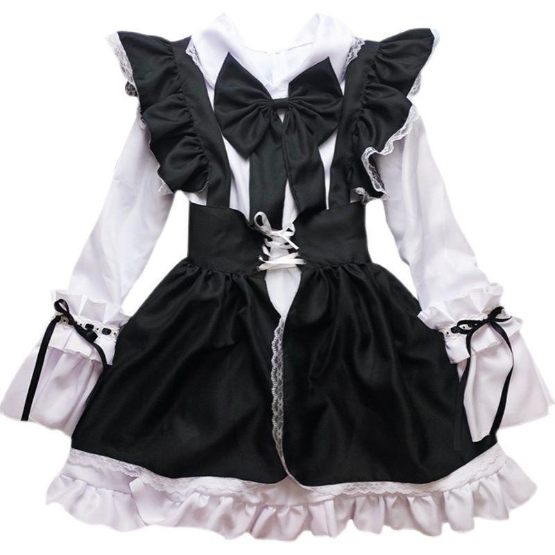 Lolita Skirt Servant Costume Lovely Lolita Black and White Japanese Long Sleeved Lolita Skirt Lolita Blouse Black Lolita Dress Maid Dress