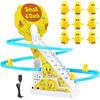 Little Yellow Duck Climb Stairs Toy Electric Track Slide Stairs Roller Coaster Toy With Led Lights