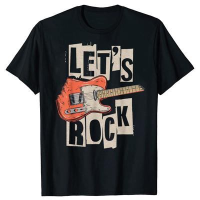 Смешные Let's Rock Электрогитара Любитель Музыки Группа Гитарист Футболки Хлопок Уличная Одежда Короткий Рукав Свободная Оверсайз Футболка
