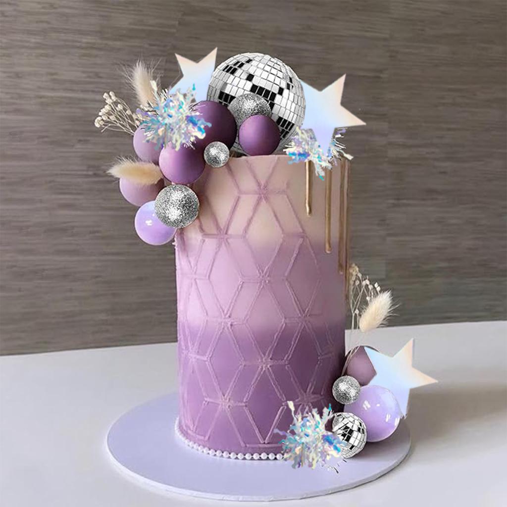 Фиолетовые диско-шары, зеркальные шары, украшения для торта с серебряными звездами, топпер для торта для диско-танцевальной вечеринки, принадлежности для субботней ночи