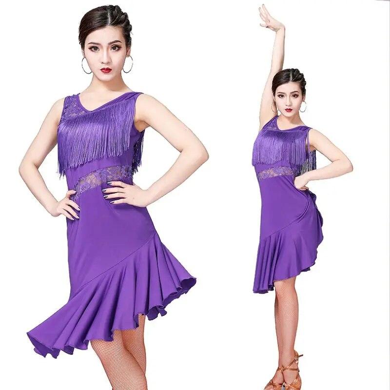 Кружевной жилет с v-образным вырезом без рукавов и бахромой Юбка для латинских танцев Одежда для тренировок