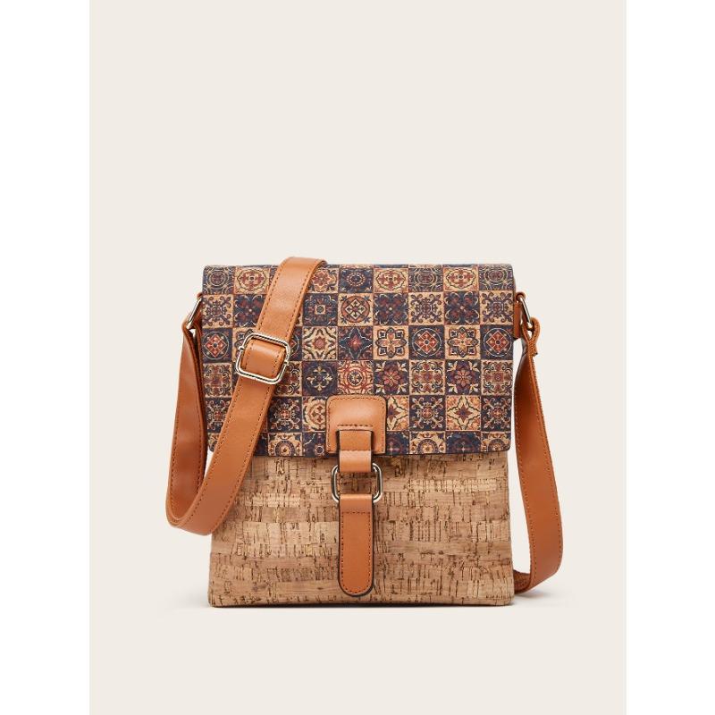 Niche Design Sense One Shoulder Crossbody Vertical Small Bag Fashion Vintage Printed Bark Women's Bag