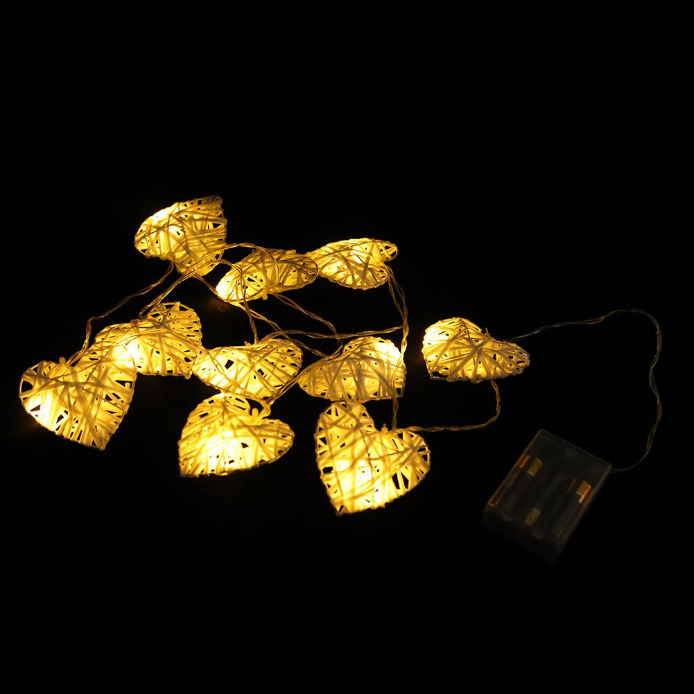 10LED Warm Romantic Heart Shaped Rattan Ball Ornament Light String Home Party Decor Lamp