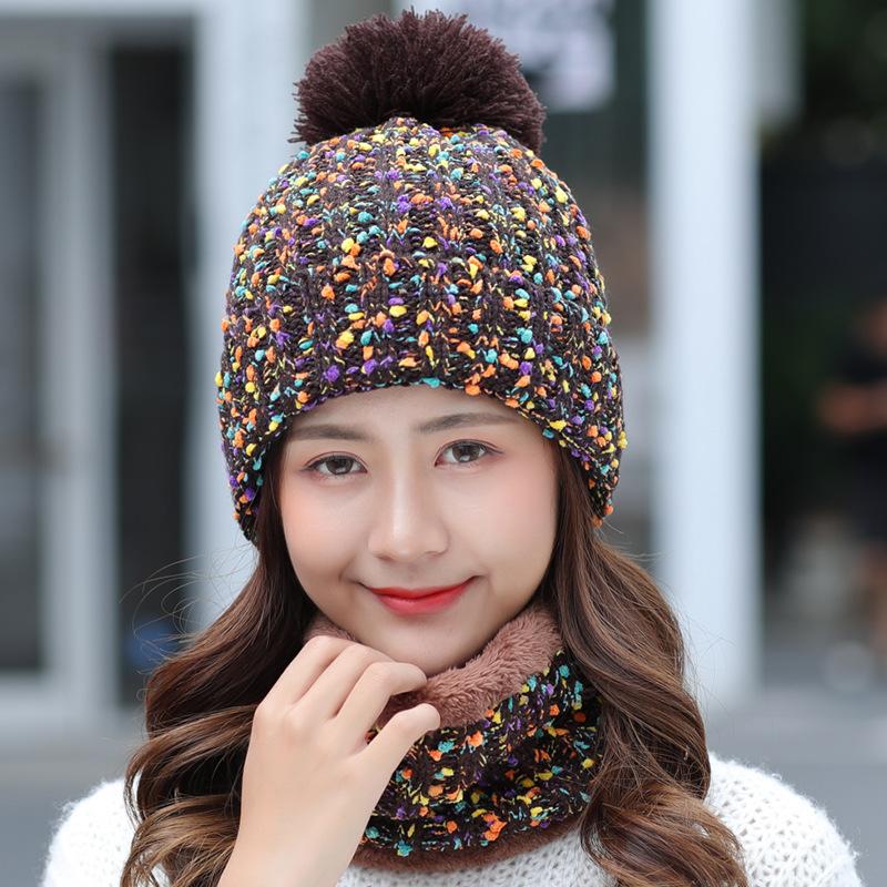 Autumn and winter hat women's fleece thickened warm wool hat scarf two-piece set versatile sweet cycling windproof hat