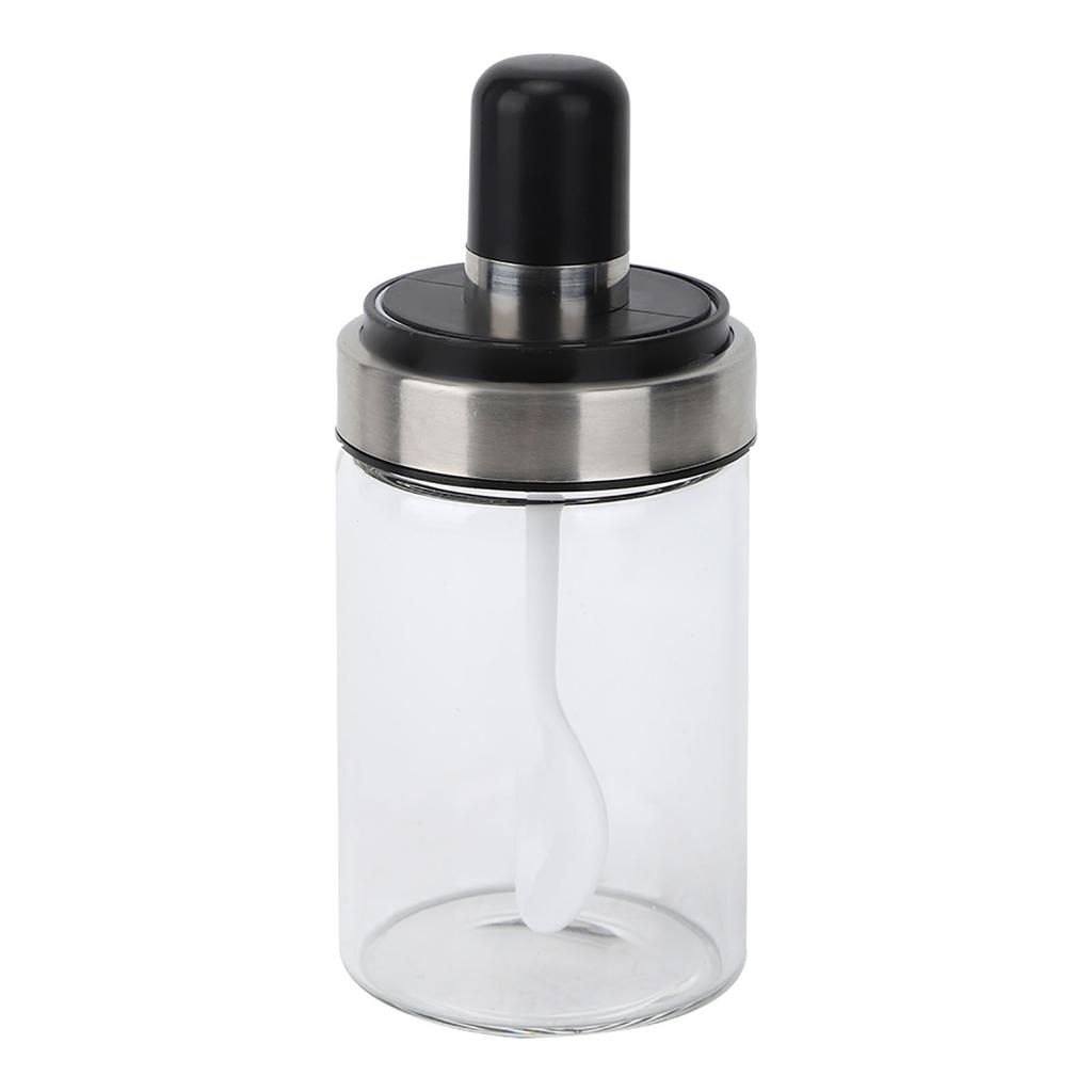 Transparent Glass Seasoning Jar Salt Pepper Seasoning Pot Bottle with Spoon for Kitchen Use