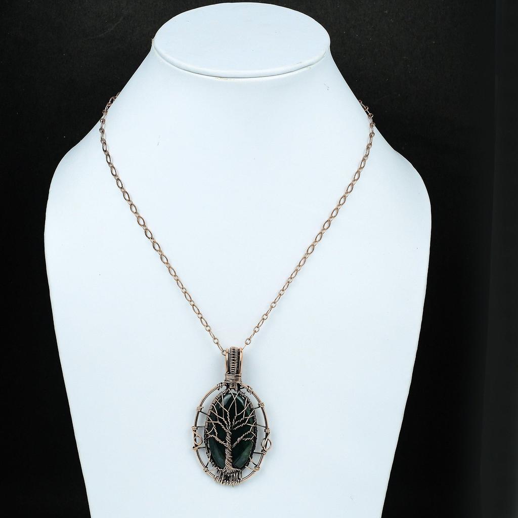 Кулон «Дерево жизни» с кровавым камнем, обернутый медной проволокой, дизайнерский кулон, драгоценный камень, кулон ручной работы, настоящее ювелирное изделие из кровавого камня, подарок для нее