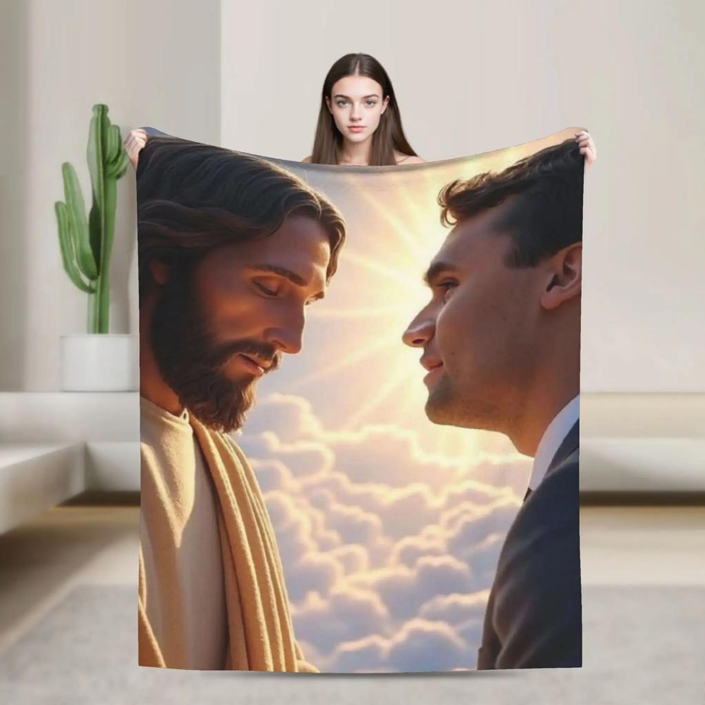 Charlie Kirk Jesus Plush Throw Blanket Soft Warm Fluffy Comforter for Kids Home Decor Bedspread Flannel Couch Cover