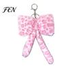 Plush Bow Ornament Leopard Print Keychain, Fluffy Bowknot Bag Charm Keychain with Lobster Clasp, Women Girls Handbag Decorative Accessory