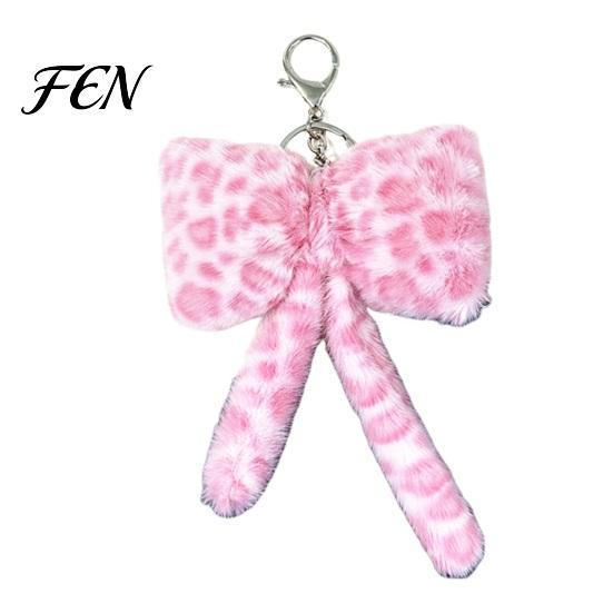 Plush Bow Ornament Leopard Print Keychain, Fluffy Bowknot Bag Charm Keychain with Lobster Clasp, Women Girls Handbag Decorative Accessory