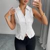 Women's Summer Temperament Striped Sleeveless Shirt Slim Fit Shirt Cardigan Top