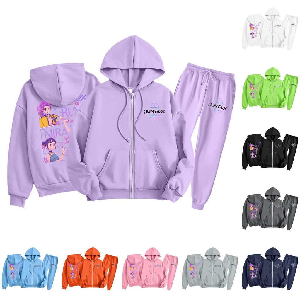 Детская мода Толстовка с длинным рукавом, на молнии, с капюшоном, спортивные штаны с принтом, комплект толстовки с карманами