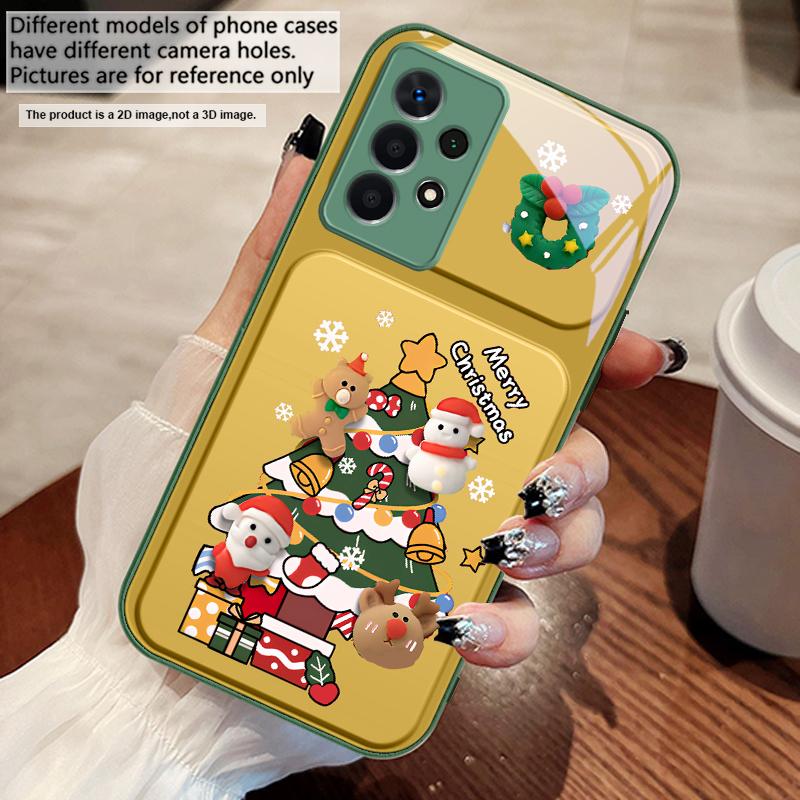 Мультяшная рождественская елка Для Samsung A73 72 71 A70 56 55 54 A53 52 51 50 42 A35 A34 33 32 31 26 25 24 23 22 30 стеклянный чехол для телефона
