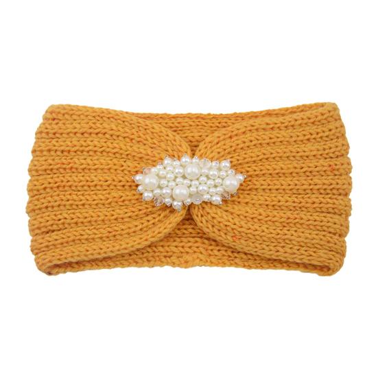 Вязаная повязка на голову Мягкая эластичная широкая повязка для волос с отделкой из искусственного жемчуга Однотонный хедрэп Зимний аксессуар для волос