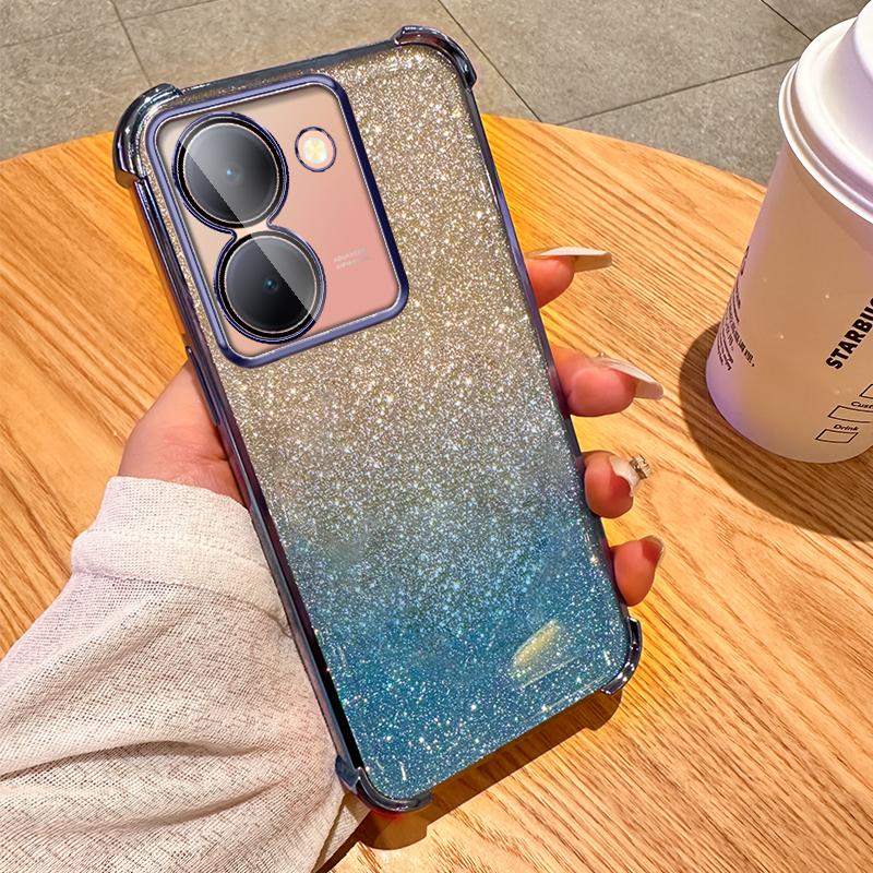 Gradient Glitter Airbag Shockproof Case with Lens for VIVO Y77 Y78 Y77E Y16 Y17 Y18 Y35 Y20 Y21S Y52S Y76S Y200 X70 X90 X100 Pro S15 S17 S18 S19 Pro