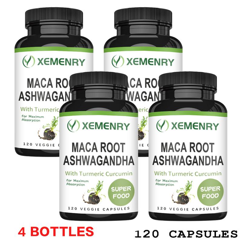 XEMENRY Maca Root, Ashwagandha Complex Capsules, Curcumin, Energy Support, Easily Absorbed