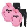 Lover Outfit Her QUEEN or His KING Printed Tracksuits Couple Hoodies Suits Hooded Sweatshirt and Sweatpants Two Piece Set S-4XL