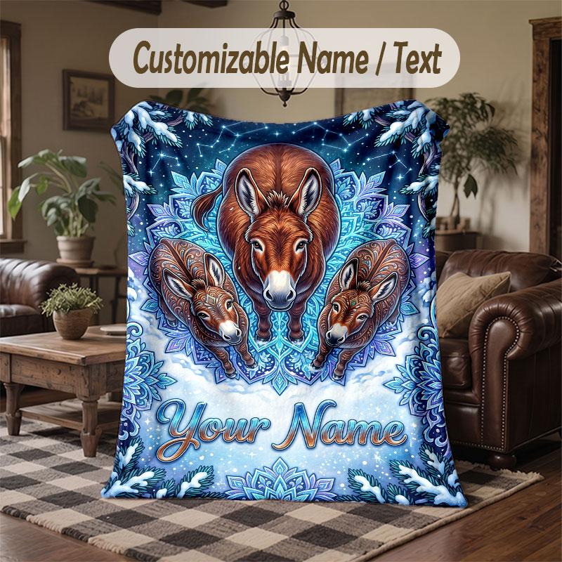 Winter Snow Theme Throw Blanket Custom Name Text Personalized Blanket Soft Cozy Blanket for Home Sofa Bed