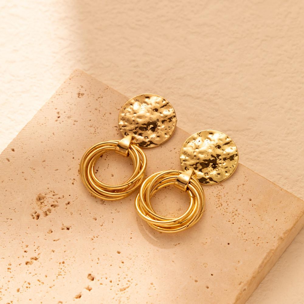 Elegant Geometric Alloy Earrings With Irregular Shapes Trendy Gold Circle Design