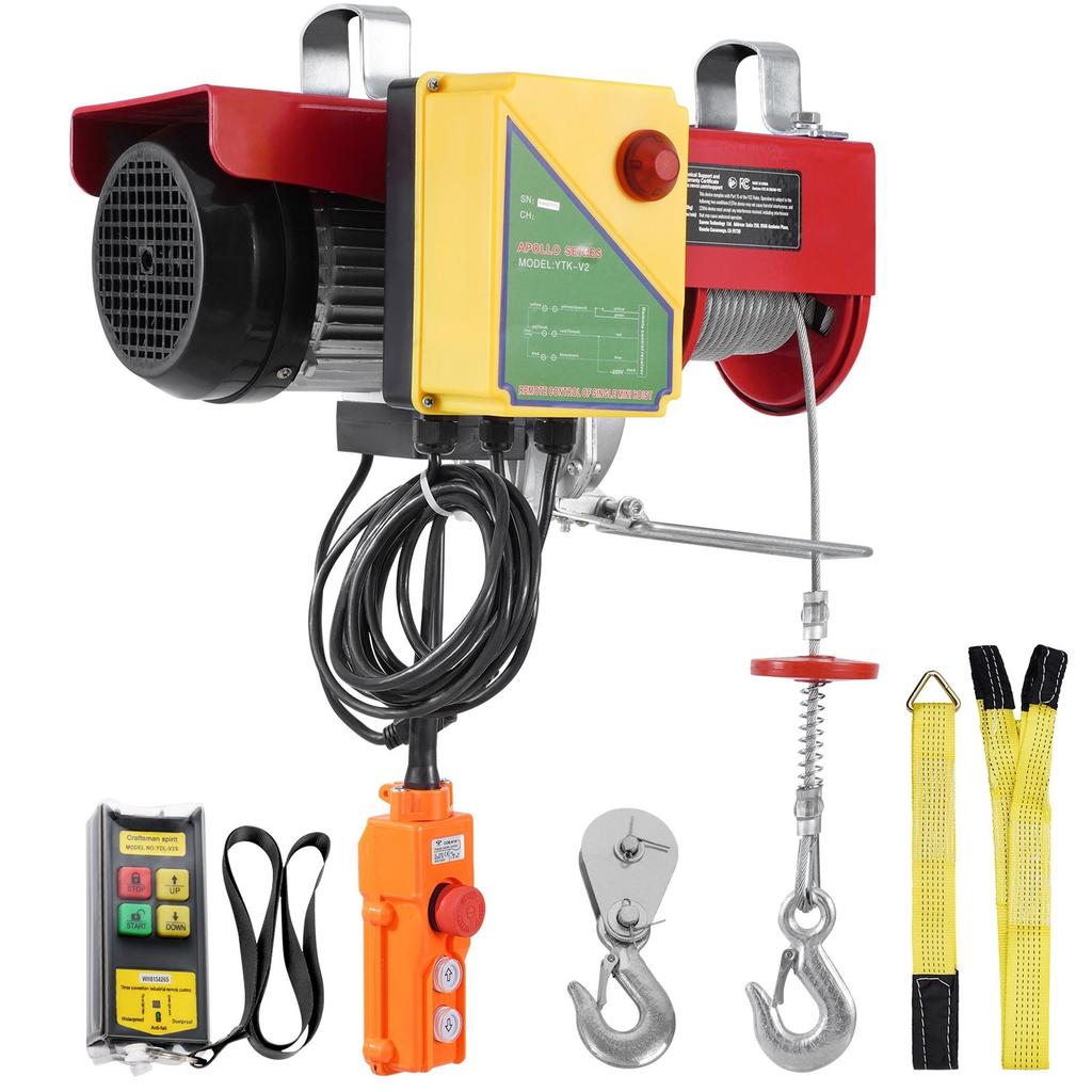 Electric Hoist Crane Winch 2200 lbs 328 ft Wireless & 14 ft Wired Remote