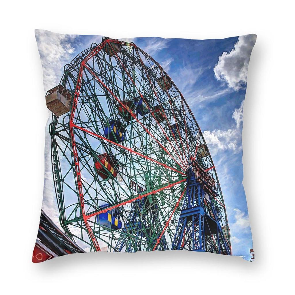 Wonder Wheel Square Pillowcase Polyester Linen Velvet Pattern Zip Decorative Bed Cushion Cover
