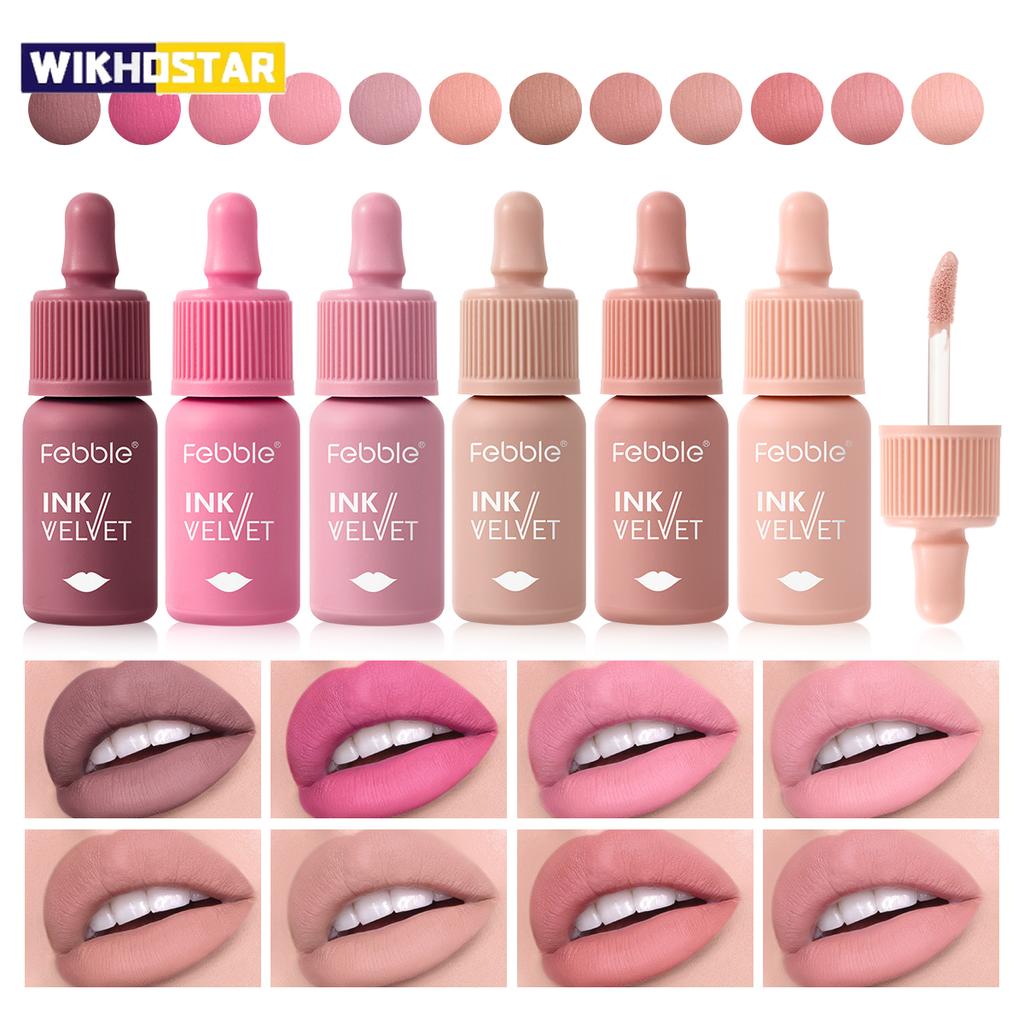 Febble 12 Цветов Чернильный Блеск для Губ Матовый Нюдовый Бархатный Жидкая Помада Многофункциональная Стойкая Косметика для Губ для Женщин и Девушек