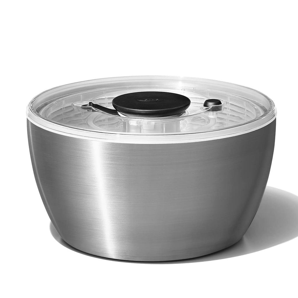 OXO Салат из нержавеющей стали для салата из овощей на 4 или более человек xx 15 Можно мыть в посудомоечной машине Спиннер, крыло, сталь, спиннер, люди, готовый, 26,8 26,8 см, (низкий