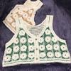 Boho Hollow Knit for Tank Top Vest Waistcoat Women Lightweight Hollow Crochet Colorblock Floral Button Crop for Jacket