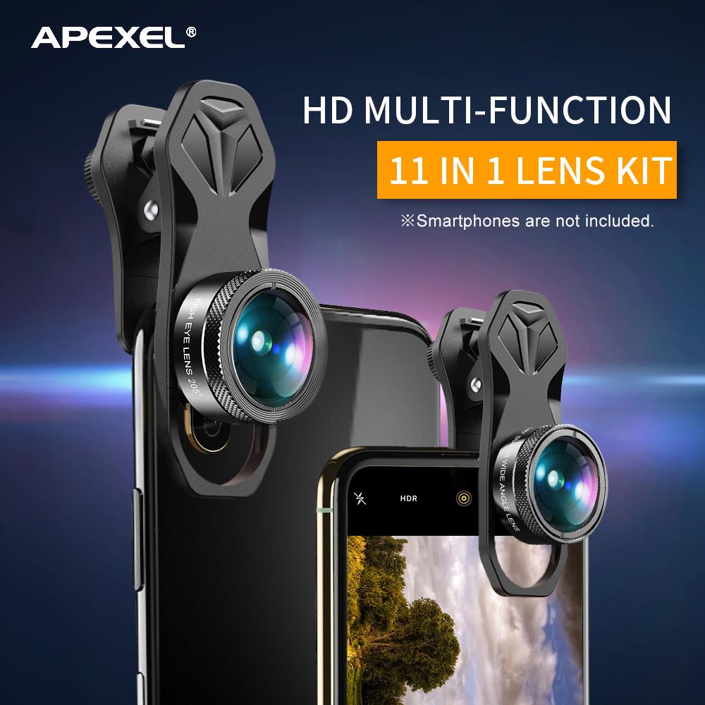 APEXEL APL-DG11 Universal Professional HD Phone Camera Lens Kit 11in1 Micro Lens 140degrees Wide Angle