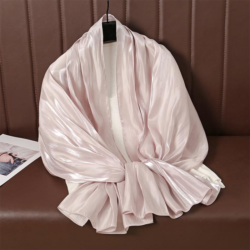 Fashion Design Classic Shiny Silk Scarf Women Soft Hijab Solid Color Handband Shawls Wraps Muslim Scarves Stole