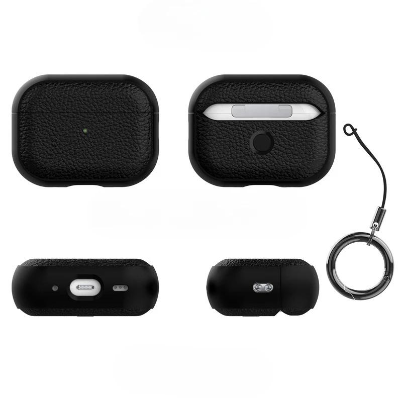 Чехол с кожаной текстурой для Apple Airpods 1 2 3 4 Pro Air Pods Wrieless Bluetooth Earphone Protective Cover Anti Lost Headphone Bag
