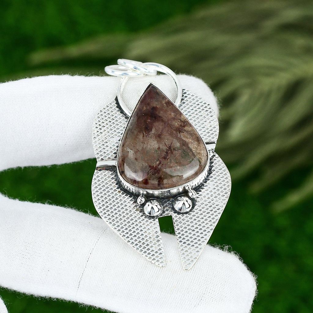 Memorial Day Deal 925 Silver Pear Elestial Quartz Stone Sister Pendant Jewelry