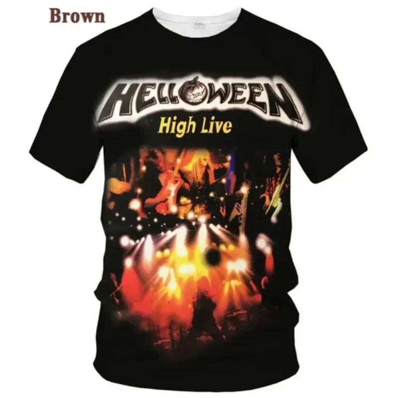 Футболка с 3D-принтом Rock Band Helloween для женщин и мужчин, летняя, с круглым вырезом, коротким рукавом, модная, с графическим рисунком, футболки для косплея