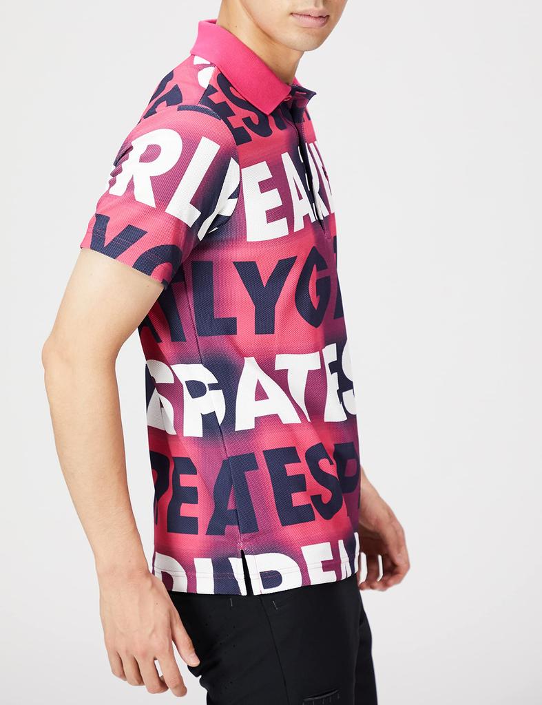 PEARLY GATES Short Sleeve Polo Shirt with Honeycomb Soft Check and Big Logo Pattern and Dark Size 5 Men's Finish, / 053-2260807 090_Pink Navy, [L]