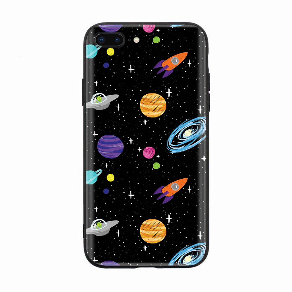 Черный чехол для Xiaomi Redmi 13C Note 9 iPhone XR 7 8 14 15 11 12 13 X XS Pro Max Samsung A25 S23 S24 FE Ultra Plus Planet