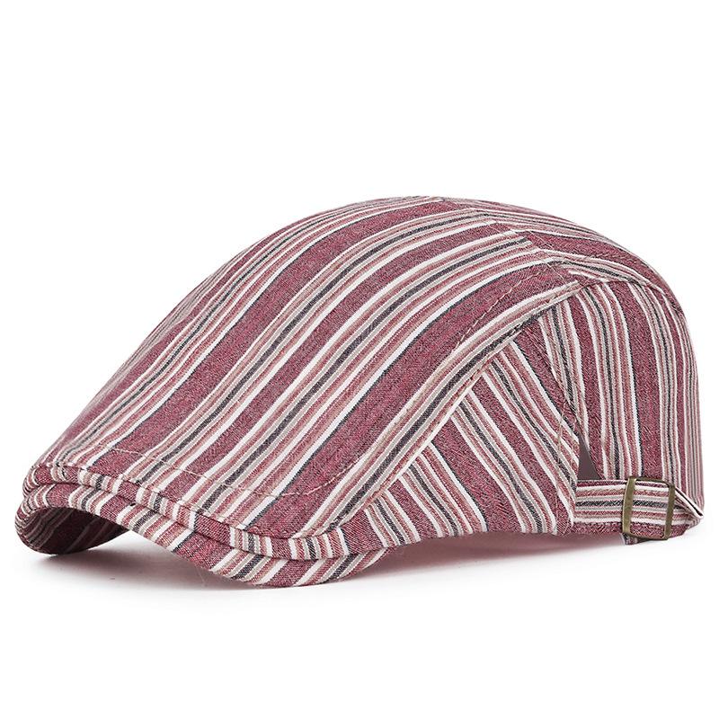 Retro Striped Beret Female British Retro Duck Tongue Forward Hat Men's Literary Young Painter Hat Stripe Lattice Berets Hats