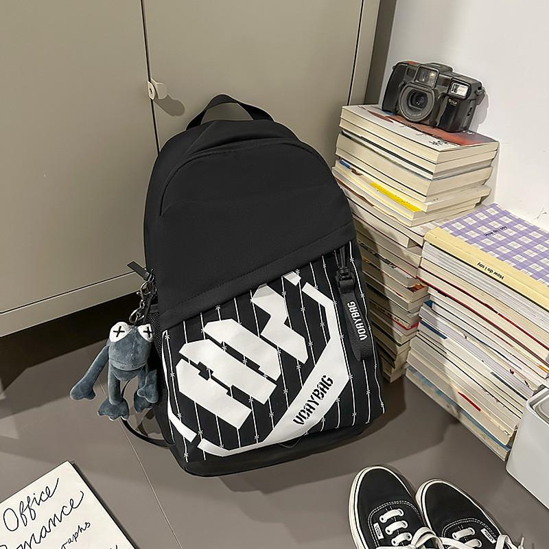 Big Simple Capacity Backpack With Letter Decoration And Stripe Design Daily For