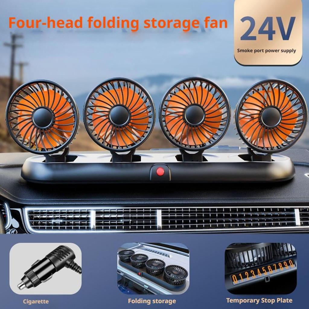 Car Fan 5/12/24V,360 Degree Rotatable Car Fan,Electric 3 Speed Four Head Fans,Strong Dashboard CoolCirculator Fan