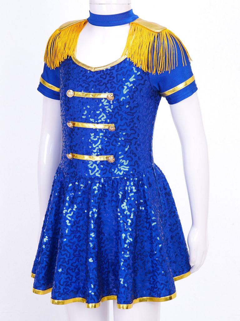 Костюм для девочек, платье с короткими рукавами для выступлений, барабан, мажоретка, карнавальный костюм на Хэллоуин, цирк, нарядное платье