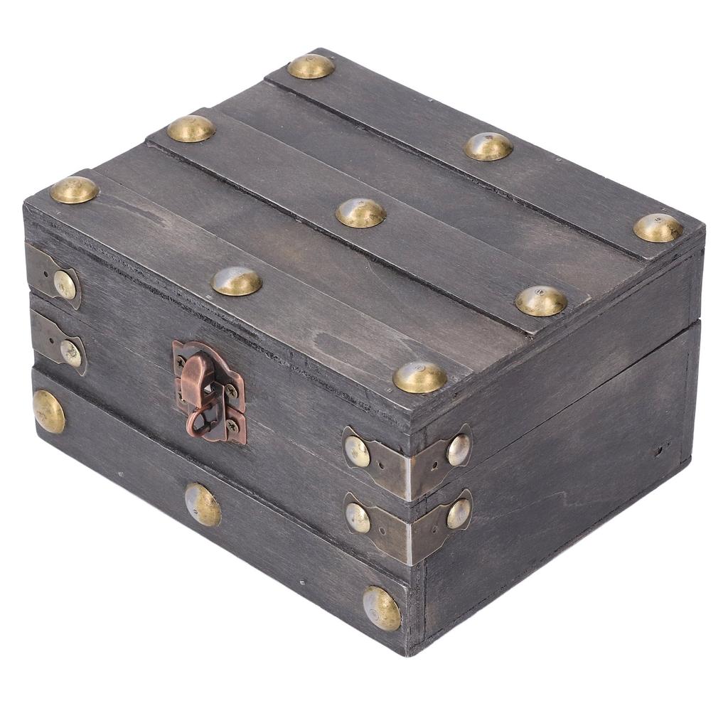 Vintage Wooden Storage Box 145x120x85mm Multifunctional Decorative Treasure Chest Box with 3 Bit