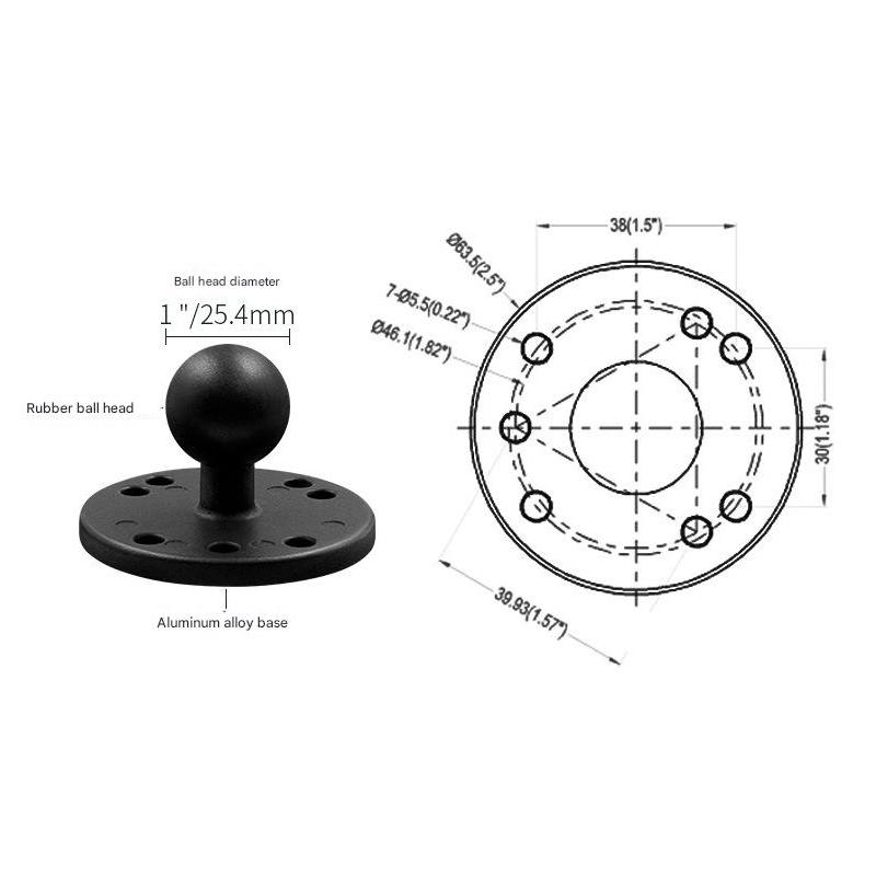 1 дюйм/25 мм алюминиевое шаровое крепление с круглой пластиной AMPS, совместимое с креплением RAM, двойной кронштейн для GPS-эхолота