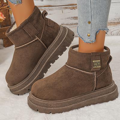 Модные утепленные плюшевые ботинки на платформе для снега женские нескользящие с толстой подошвой зимние ботинки женские из искусственной замши с теплой флисовой подкладкой хлопковые стеганые ботинки