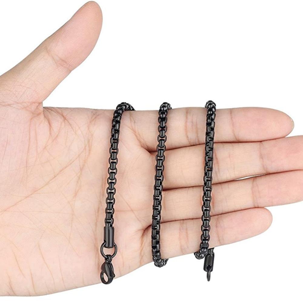 Мужская и женская цепочка из нержавеющей стали черного цвета Rolo 2,4 мм, длина 60 см, 23,6 дюйма