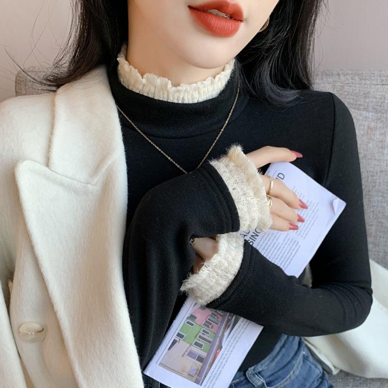 Кружевная водолазка, женская весенняя рубашка из немецкого бархата, внутренняя рубашка с длинным рукавом, утолщенный имитированный кашемир, универсальный топ