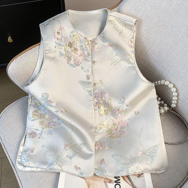 Внешняя пряжка маленький круглый вырез жаккардовый ретро золотой вышитый высококачественный жилет модный топ