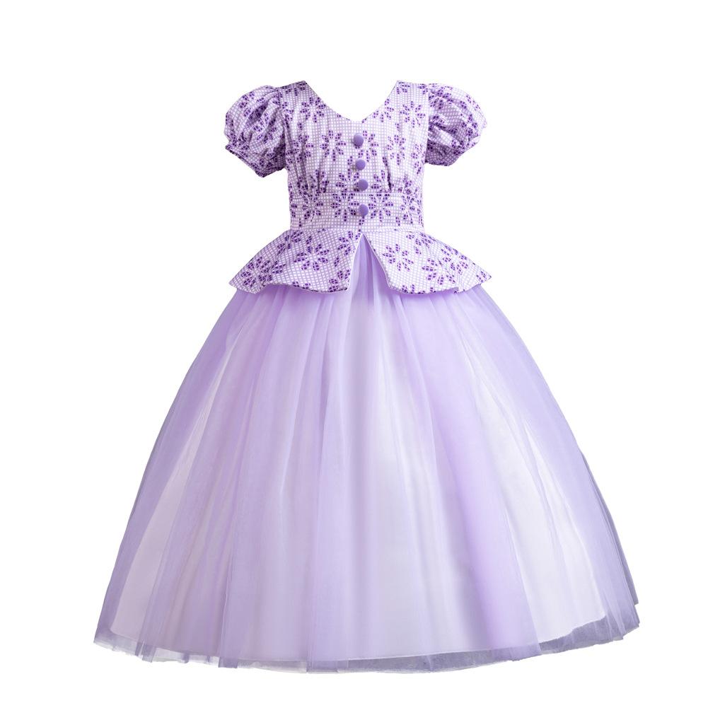 Children's Princess Dresses Thousand Birdie Patchwork Mesh Puffy Long Bubble Sleeve Girls' Stage Performance Dresses Girl's Favourite Dress