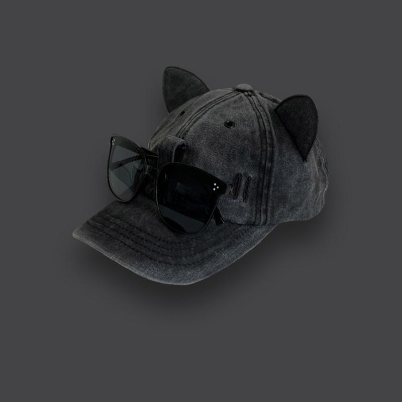 Бейсболка с кошачьими ушками и декором в виде солнцезащитных очков, регулируемая кепка для взрослых, для лета, для велоспорта на открытом воздухе, шляпа для пеших прогулок для подростков, мужчин