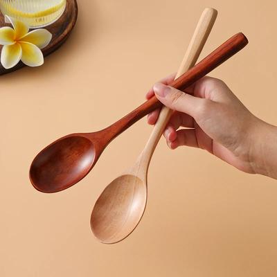 Натуральная деревянная ложка Бытовая ложка для супа с длинной ручкой Деревянная столовая посуда Японская ложка для рамена