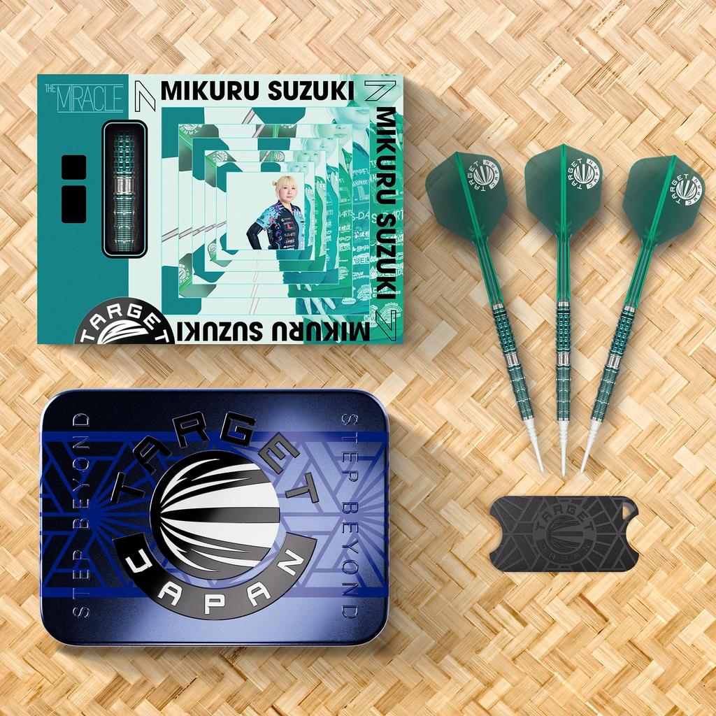 Target Japan THE MIRACLE GEN7 Suzuki Mirai Tungsten 2BA Soft Tip Darts 6 Shape Flights and 2BA SOFT TIP DARTS Miracle 95% K-Flex Set, 21.5g, K-Flex